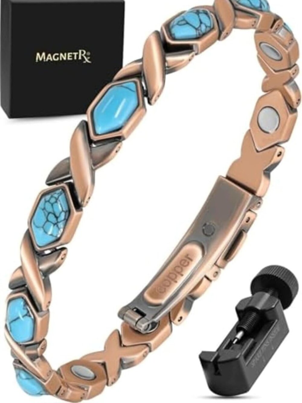 Stylish Turquoise Copper Magnetic Bracelet for Women - Adjustable & Healing